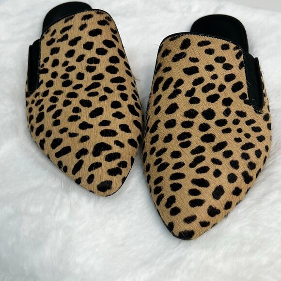 Jenni Kayne Leopard Animal Print Pointed Toe Pony Hair Mules Slip Ons Sz 37 US 7 - Picture 2 of 16